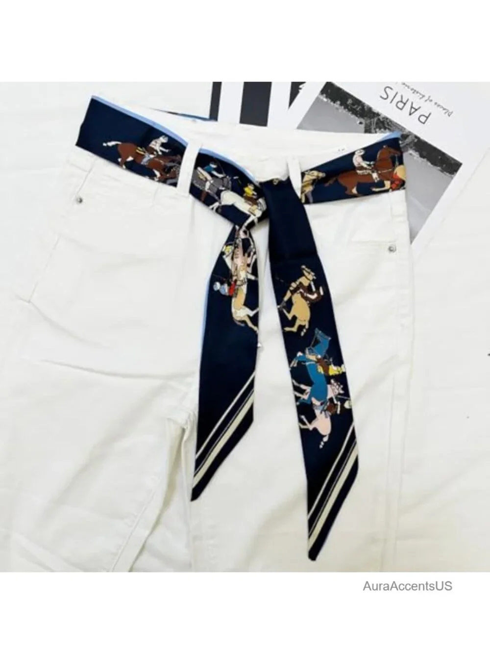 2 Pack Silk Fashion Skinny Scarf for Women, Long Neckerchief, Hair Ribbon,
